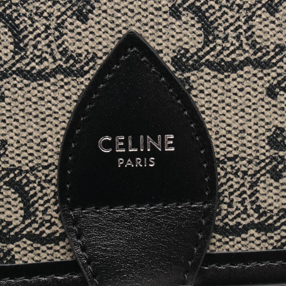 Celine Folco Messenger Triomphe Shoulder Bag Canvas Leather Beige Black - Picture 4 of 6